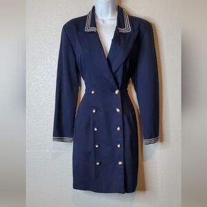 La Belle Vintage Navy Double-Breasted Nautical Suit Jacket Sheath Dress Size 7